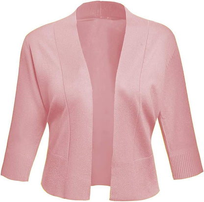 Women's 3/4 Sleeve Cropped Cardigan Sweater Jacket - Lightweight Open Front Bolero Shrug for Dresses