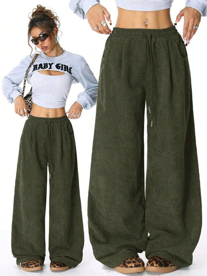 Drawstring wide-leg pants