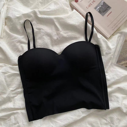 Womens Ice Silk Strapless Camisole with Fixed Cups