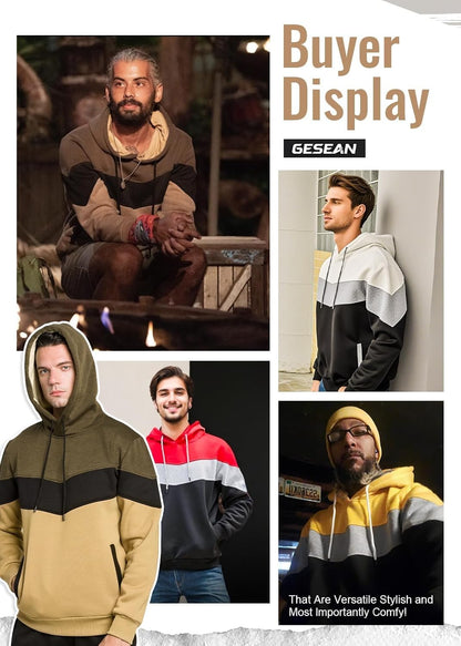 Men'S Novelty Color Block Pullover Fleece Hoodie Casual Sweatshirt