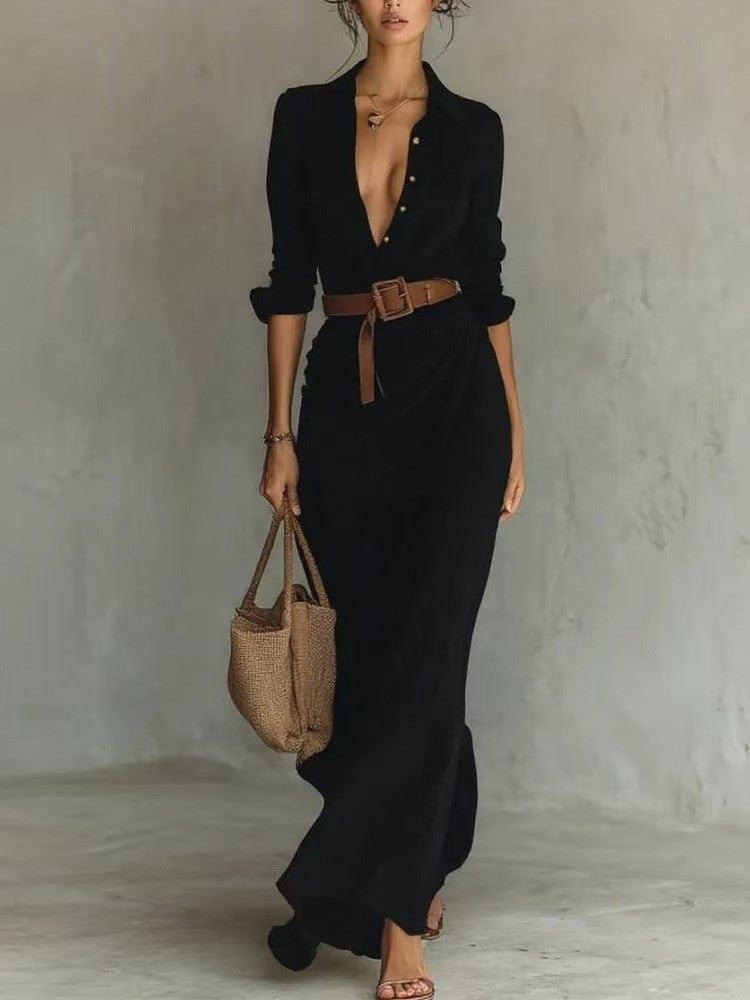 Elegant Pleated Belted Dress