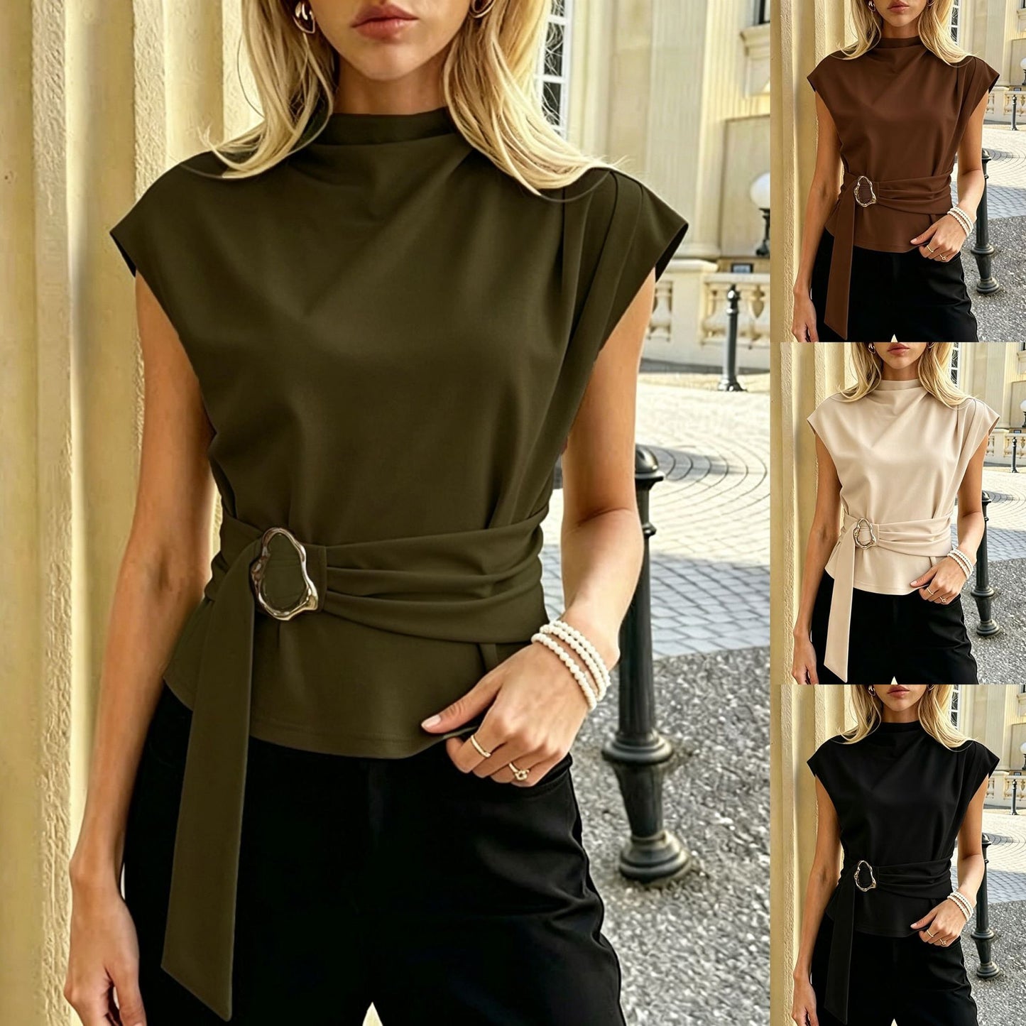 Womens High Neck Sleeveless Top