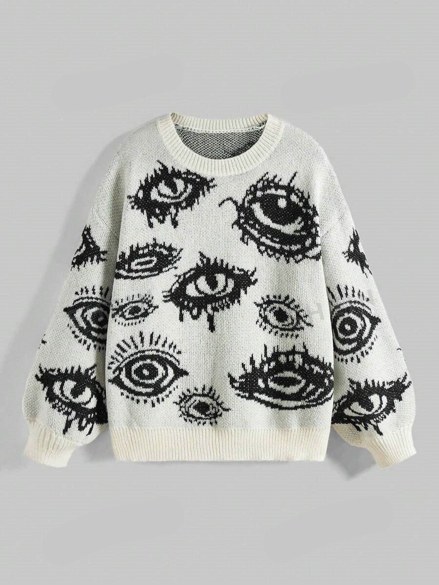 Geometric Print Loose Fit Knit Sweater