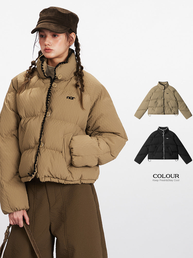 Stand Collar Drawstring Cotton Coat