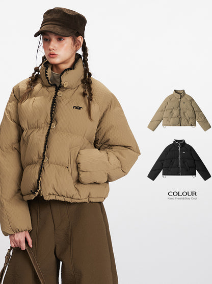 Stand Collar Drawstring Cotton Coat