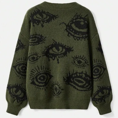 Geometric Print Loose Fit Knit Sweater
