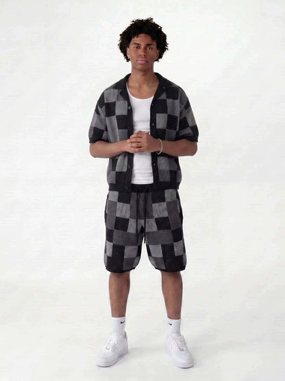 Mens Knitted Short Sleeve Shirt and Shorts Set