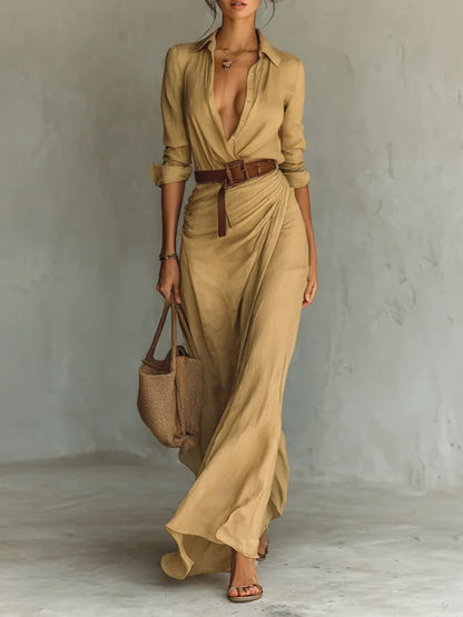 Elegant Pleated Belted Dress