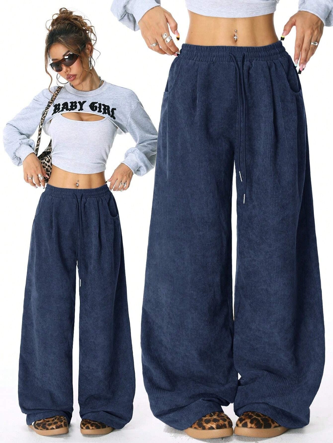 Drawstring wide-leg pants