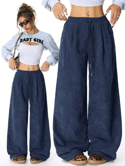 Drawstring wide-leg pants