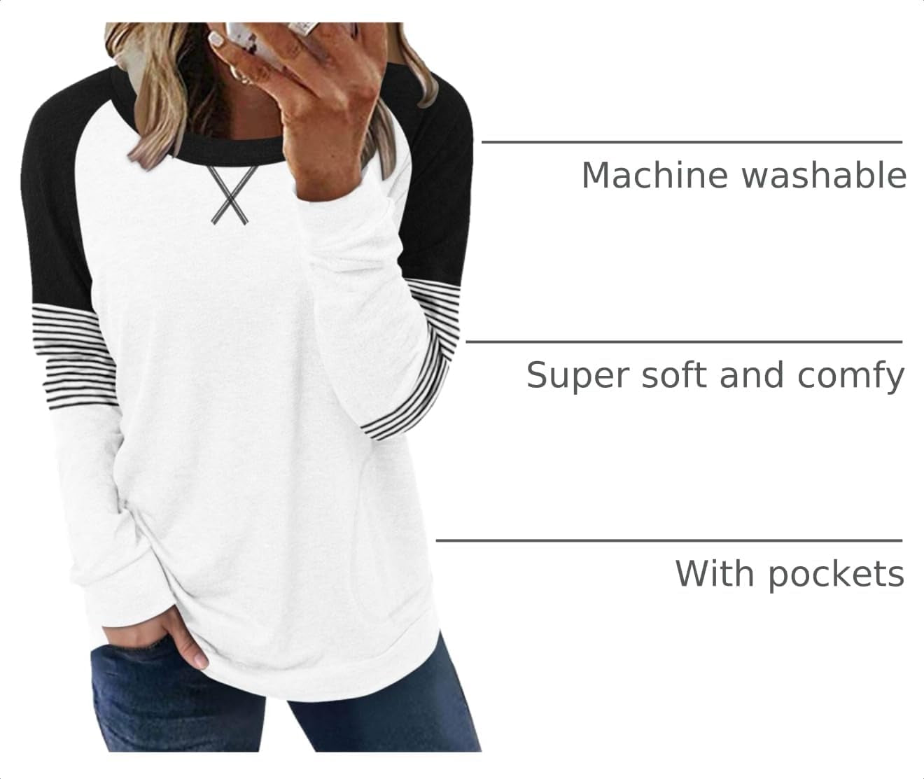 Womens Crewneck Sweatshirt Casual Loose Fitting Tops Long Sleeve T Shirt