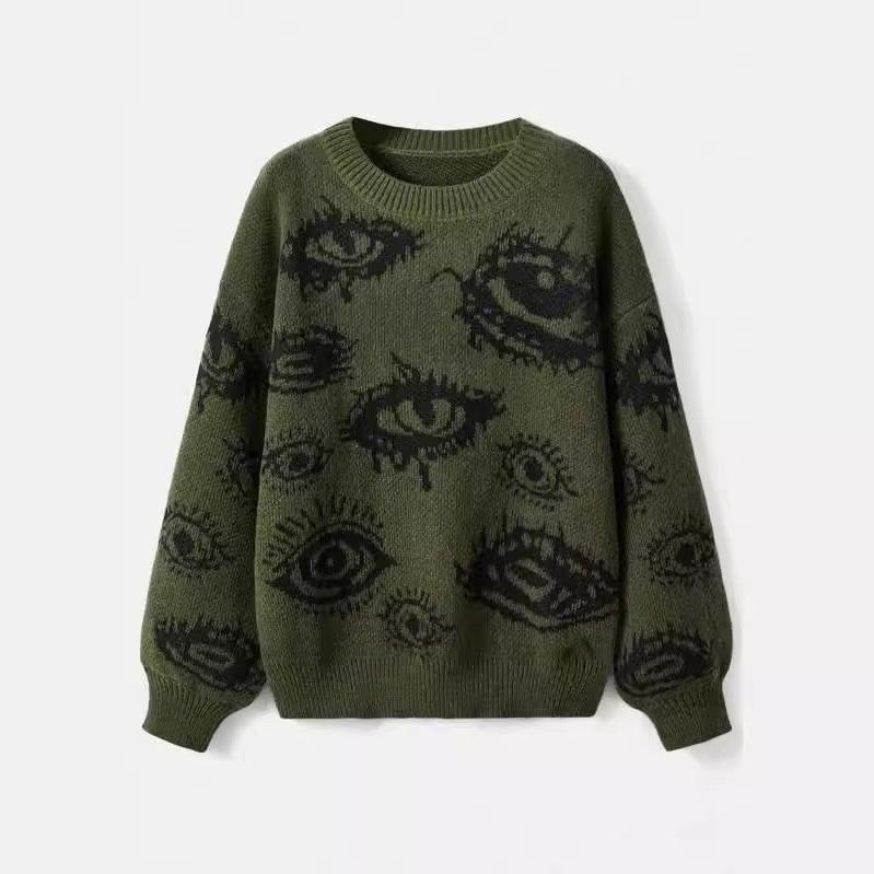Geometric Print Loose Fit Knit Sweater