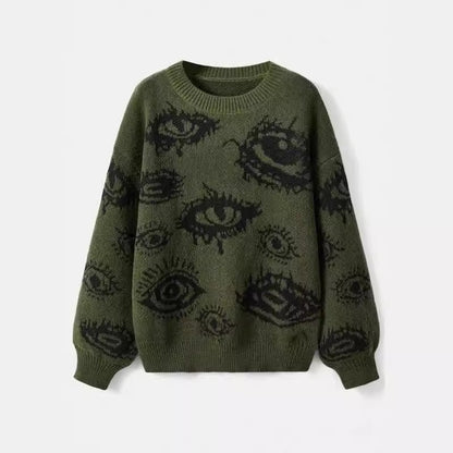 Geometric Print Loose Fit Knit Sweater
