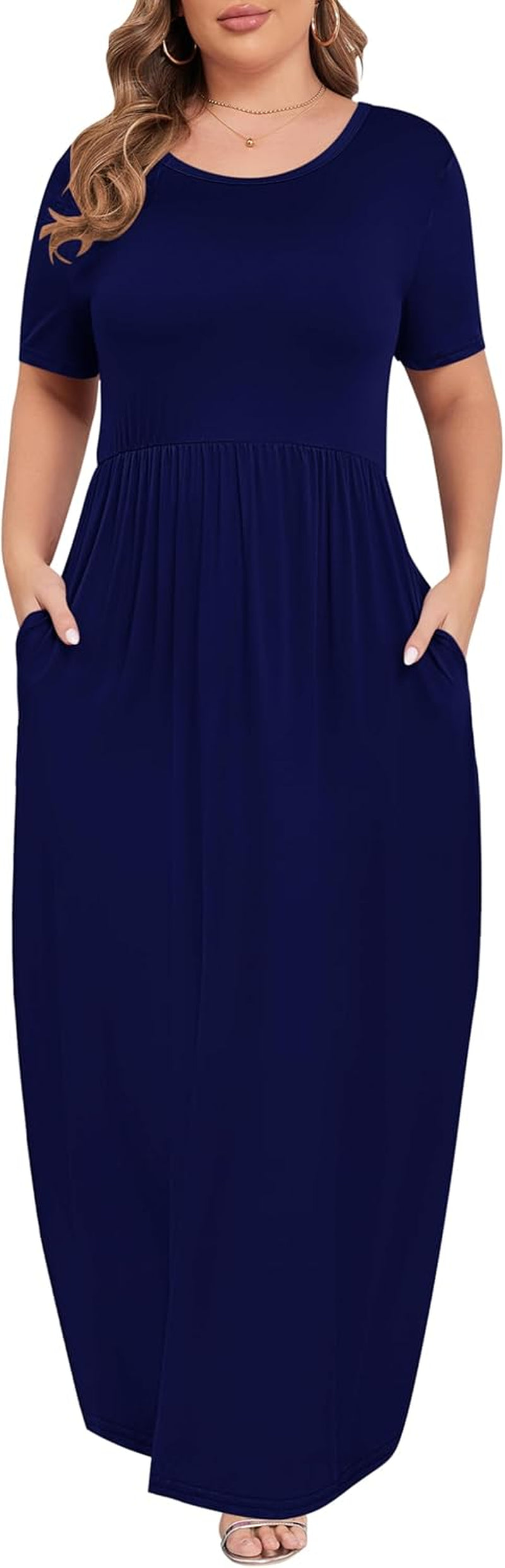 Women plus Size Maxi Dress Short Sleeve round Neck Loose Fit A-Line | plus Size Long Dress,Summer Casual Maxi Dresses,Short Sleeve,Side Pockets,Round Neck,Elastic Waist,14 plus – 26 Plus