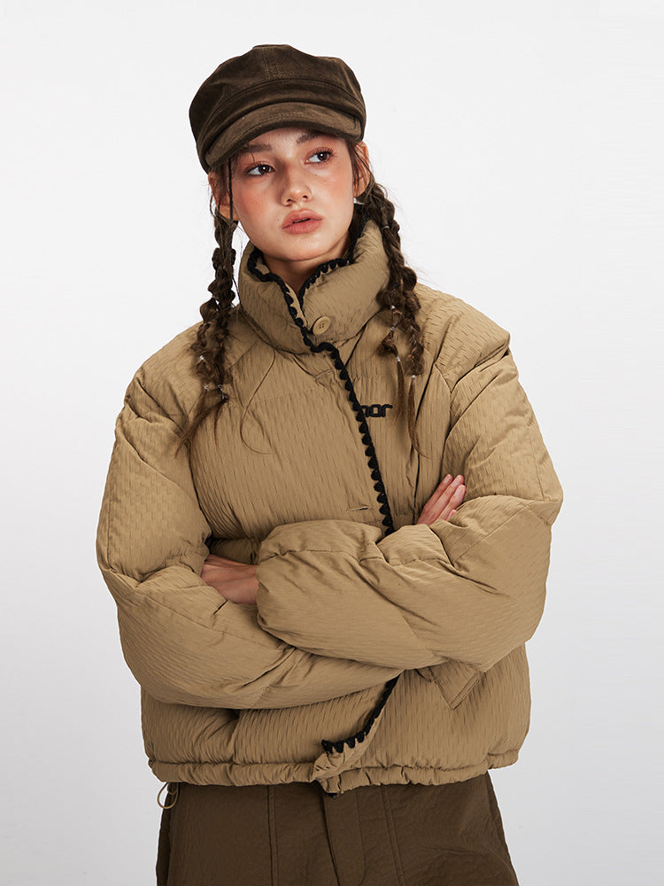 Stand Collar Drawstring Cotton Coat