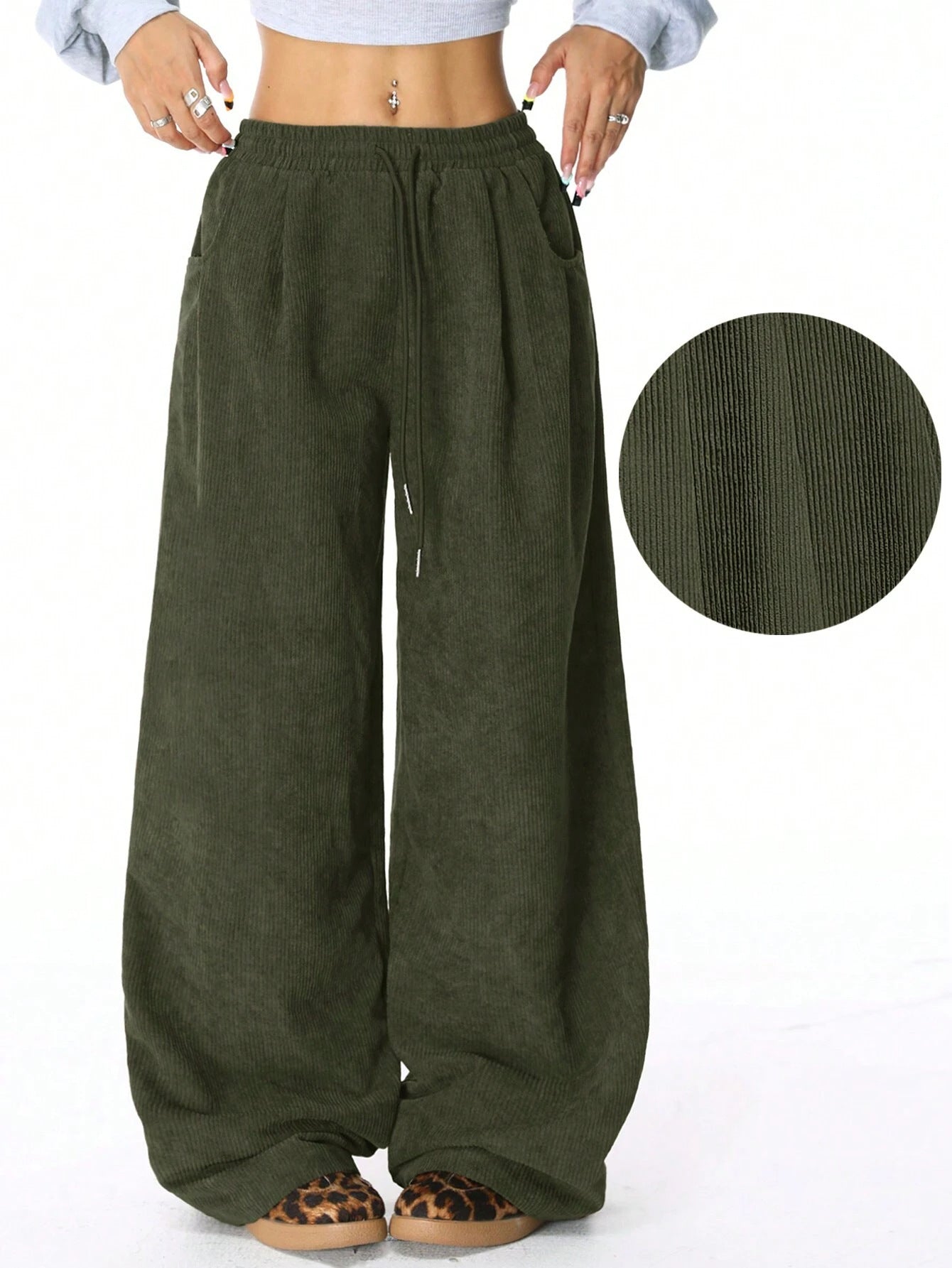 Drawstring wide-leg pants