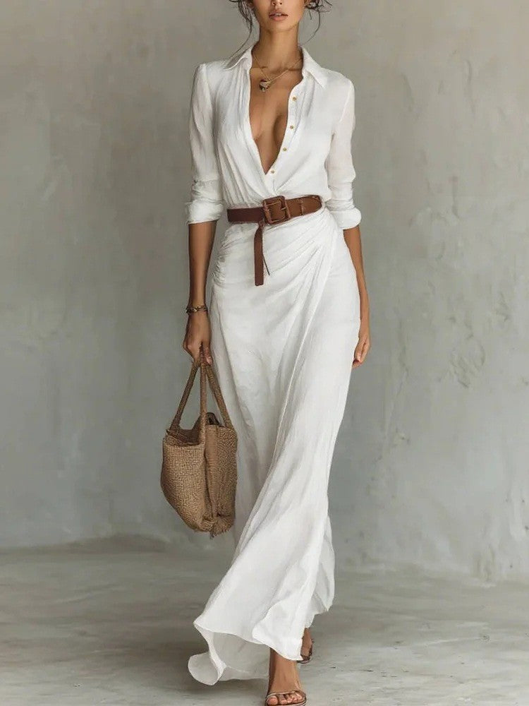 Elegant Pleated Belted Dress