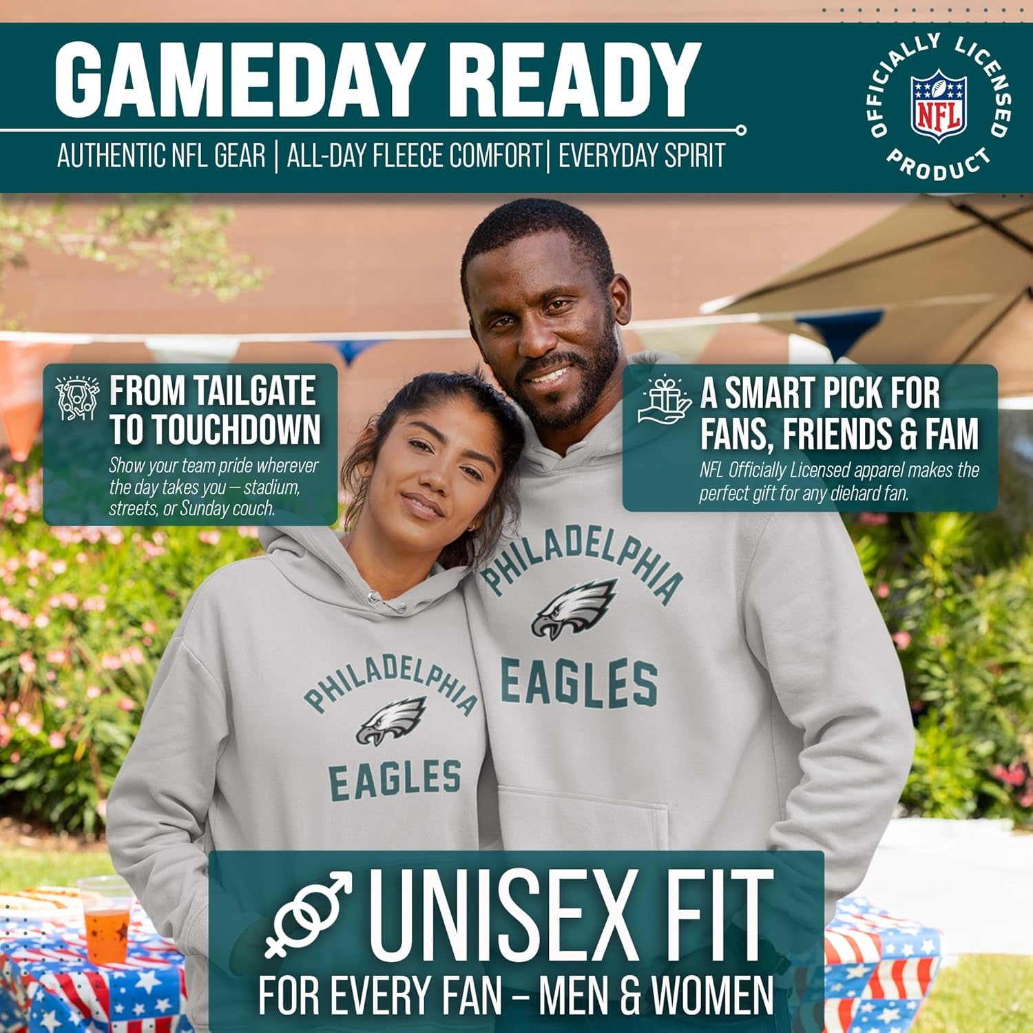 NFL Gameday Hoodie Pullover Sweatshirt for Men and Women | Officially Licensed NFL Gameday Fleece Pullover - Kangaroo Pocket, Ribbed Cuffs, Drawstring Hood, Unisex Fit