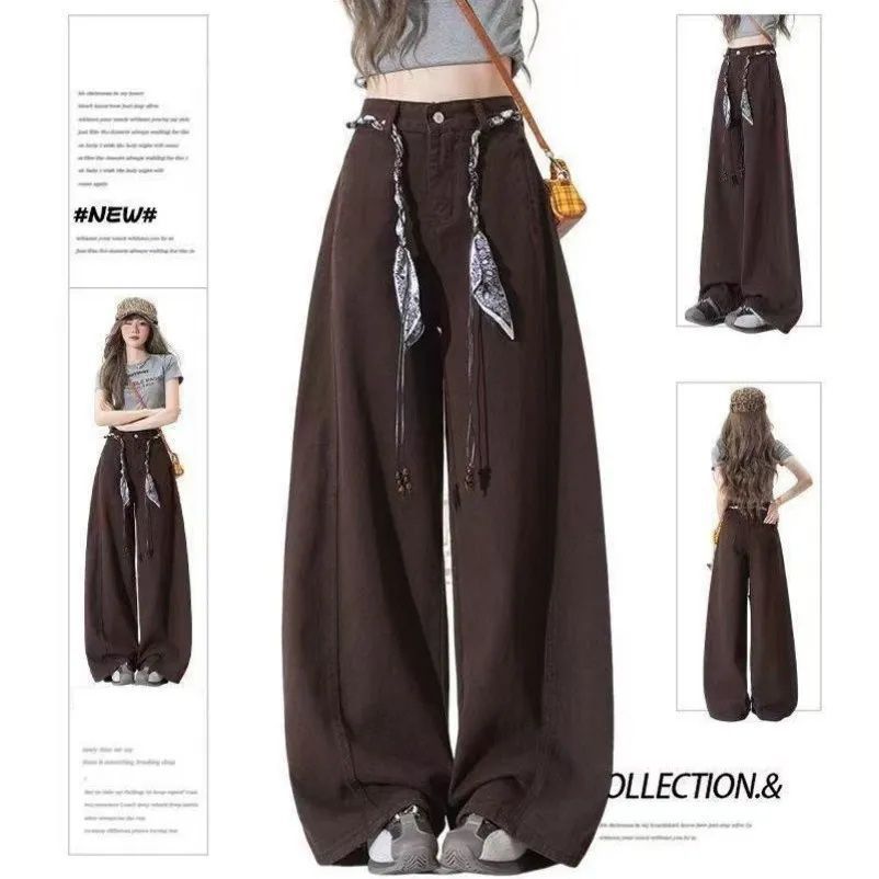Women's retro high-waisted wide-leg curved-knife jeans