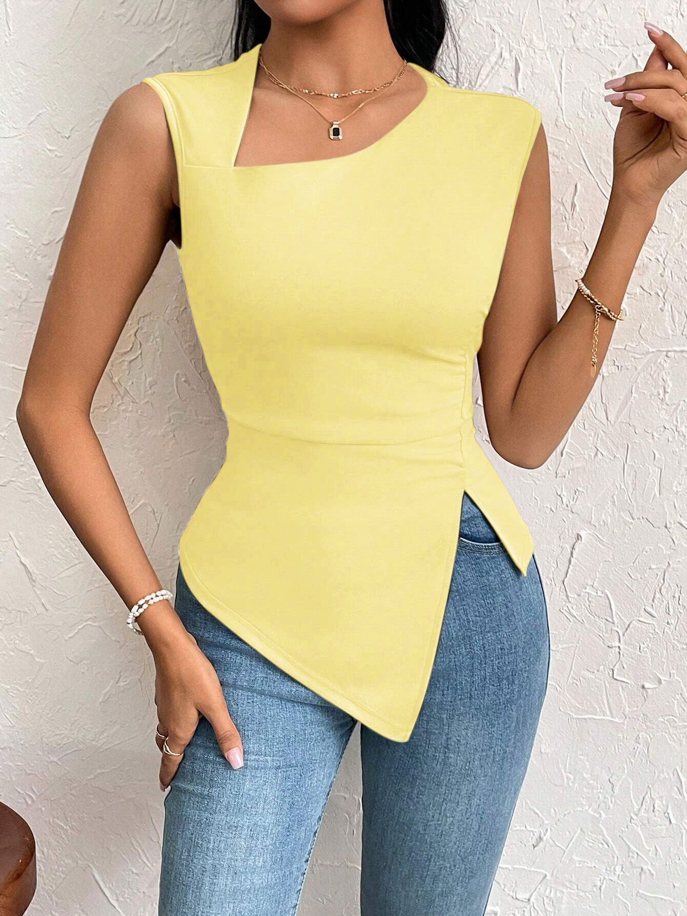 Womens Diagonal Collar Slim Tshirt